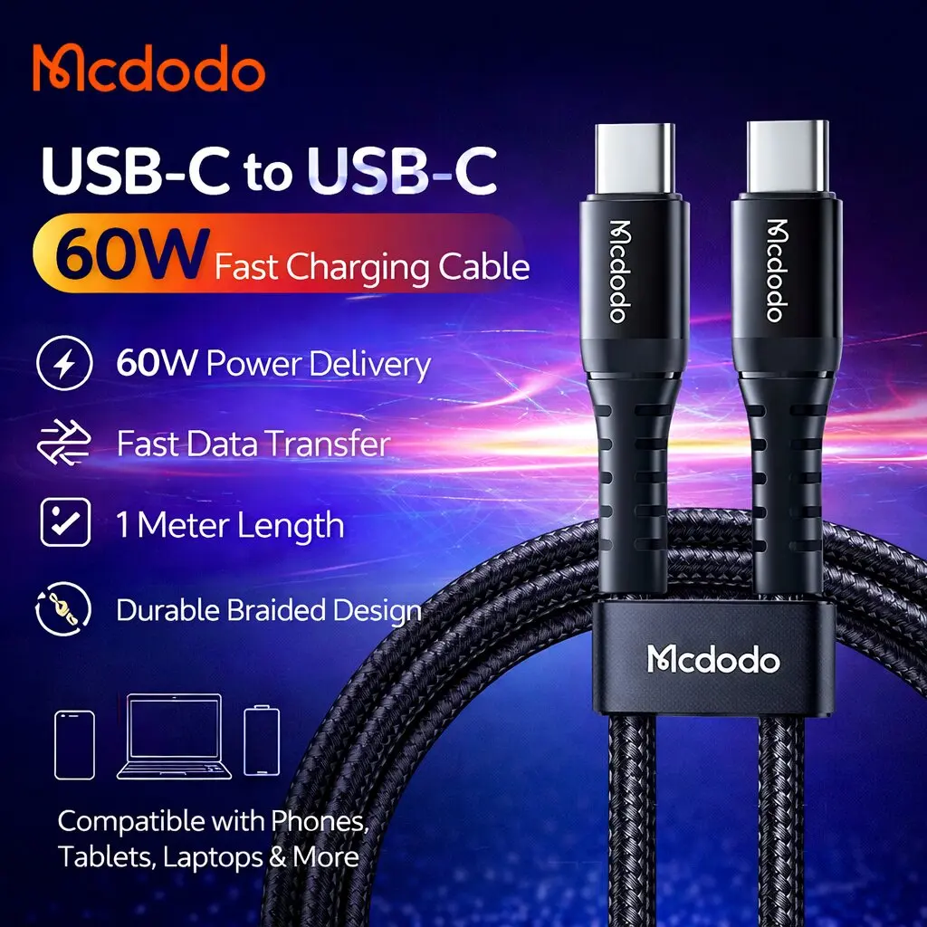 Mcdodo CA-5641 USB-C to USB-C 60W Data Cable (1 Meter)