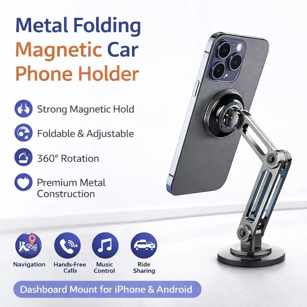 Metal Folding Magnetic Car Phone Holder (Universal)