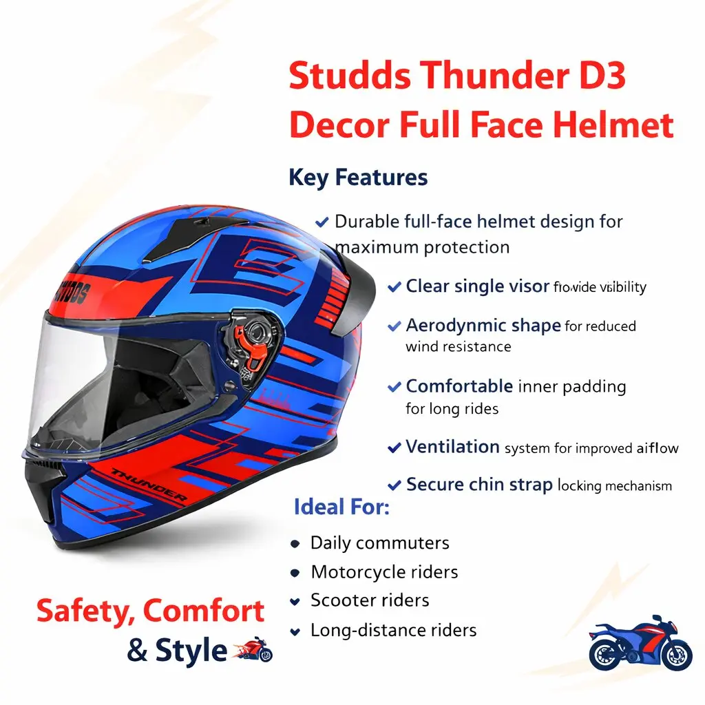 Studds Thunder D3 Decor Full Face Helmet – Single Visor
