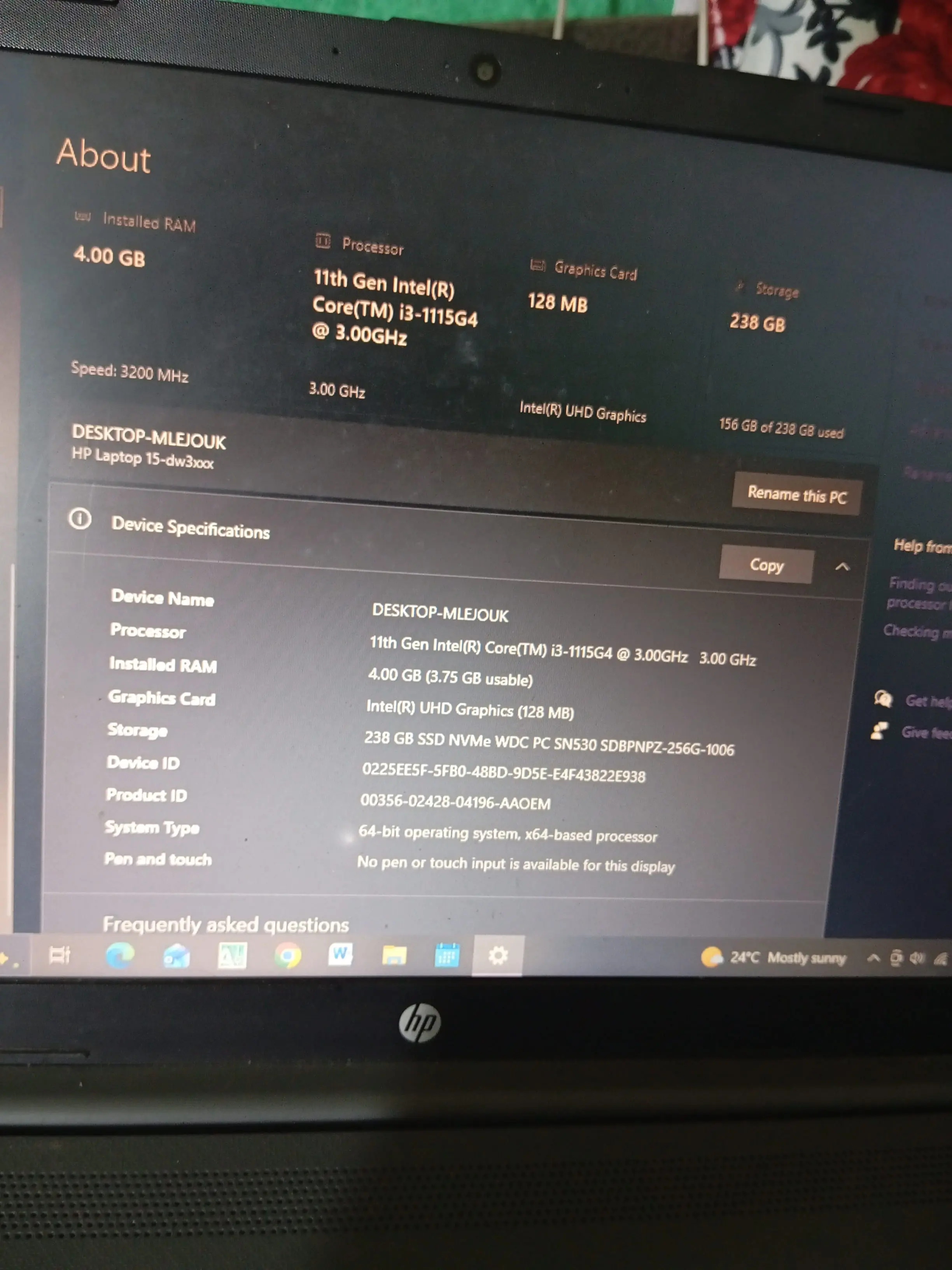 HP i3 11th Gen Laptop, 256GB SSD