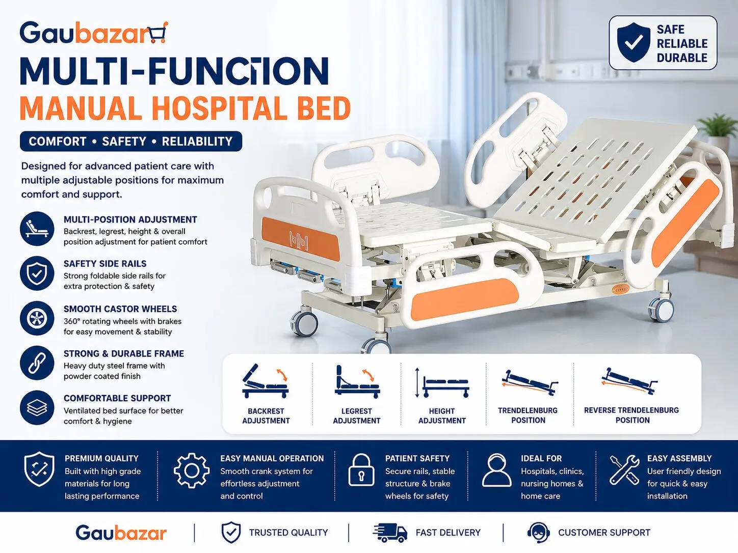 One Function Manual Hospital Bed