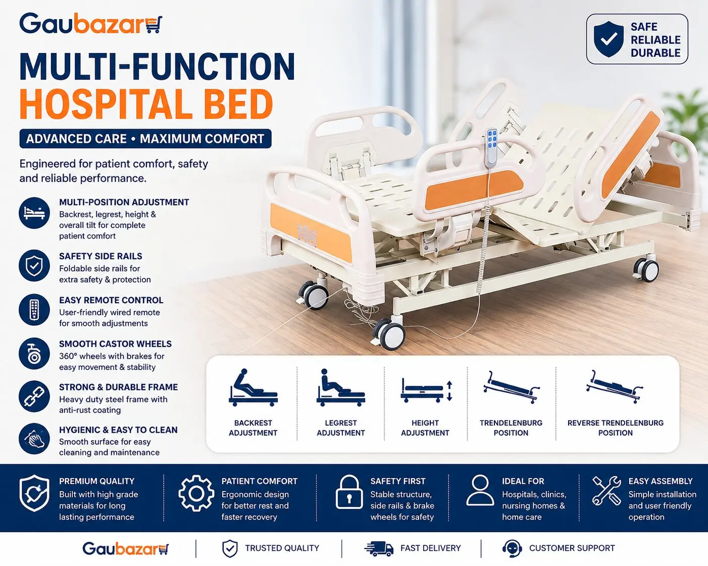 Multi-Function Hospital Bed in Nepal | Patient Care Bed