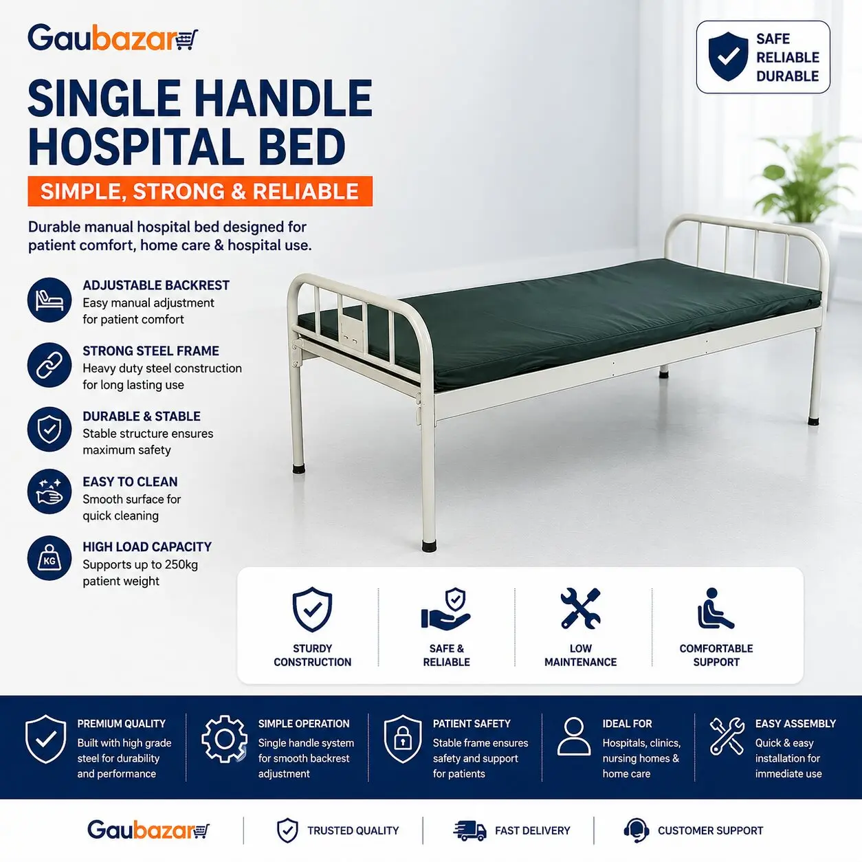 Single Handle Manual Hospital Bed in Nepal