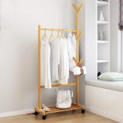 Single Rail Bamboo Garment Rack With 6 Side Hook Tree Stand 2/3