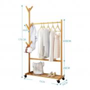 Single Rail Bamboo Garment Rack With 6 Side Hook Tree Stand 3/3