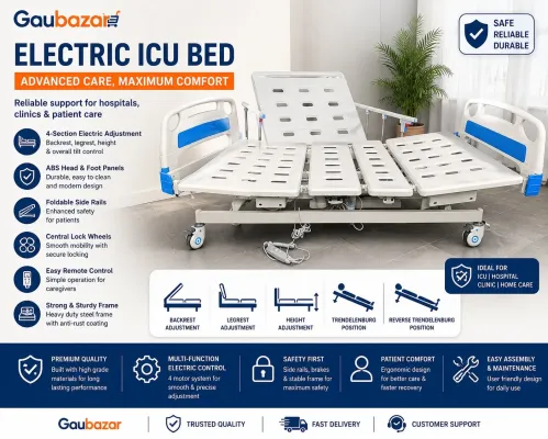 5 Function Electric ICU Bed with ABS Side Rails in Nepal