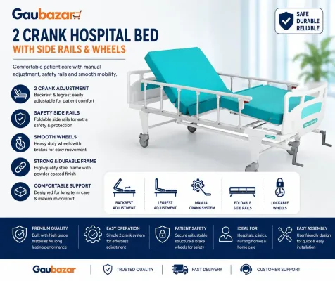2 Crank Hospital Bed in Nepal | Manual Patient Bed with Side Rails