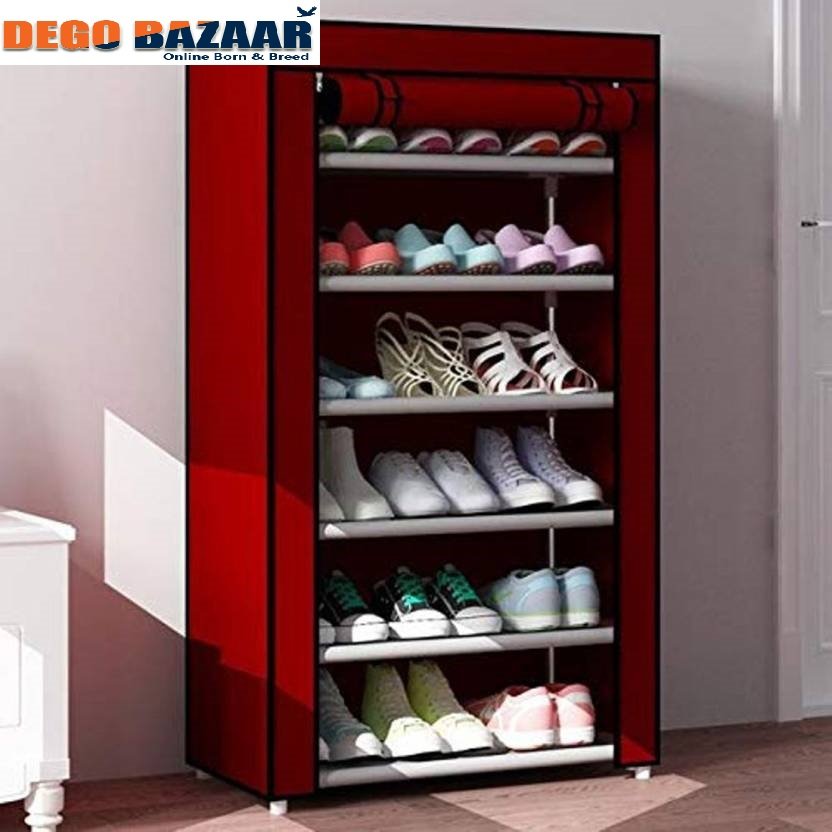 6 Layers Portable And Folding Multi-Purpose Shoe Rack & Stand Red