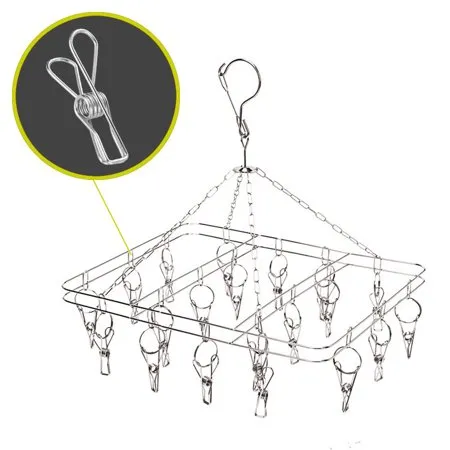 20 Clips Rectangular Shaped Stainless Steel Clothespin Hanger