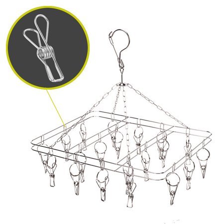 20 Clips Rectangular Shaped Stainless Steel Clothespin Hanger