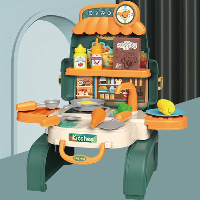 21 PCS 3-in-1 Kitchen Cooking Toys Backpack Pretend Play Chef