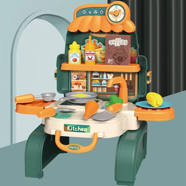 21 PCS 3-in-1 Kitchen Cooking Toys Backpack Pretend Play Chef