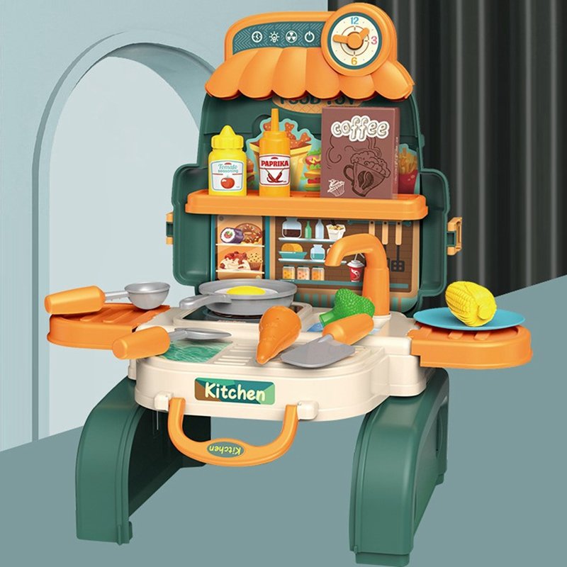 21 PCS 3-in-1 Kitchen Cooking Toys Backpack Pretend Play Chef