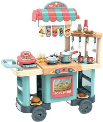 Kids Play Pretend Big Sized Fast Food Shop With Wheels Toy