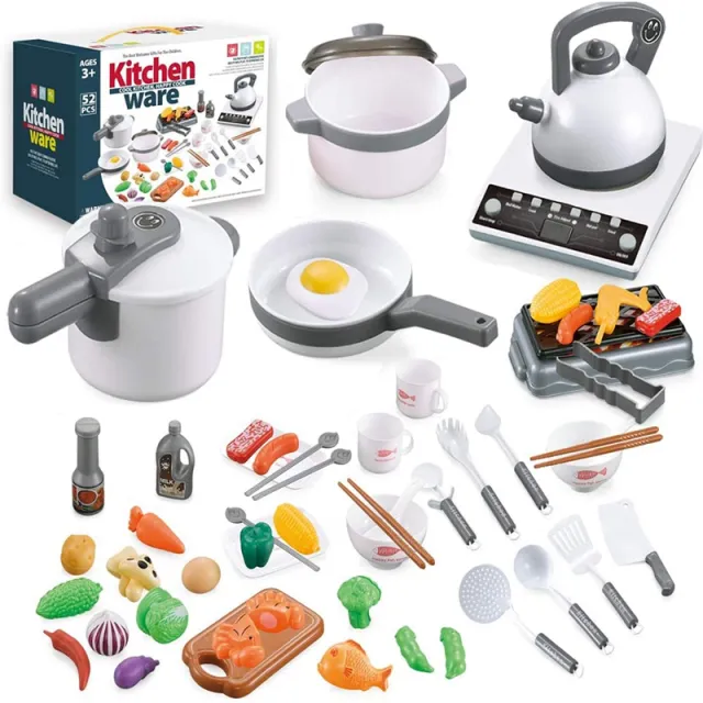 52PCS Kitchen Play Toys, Pretend Play Cookware Set with Pot