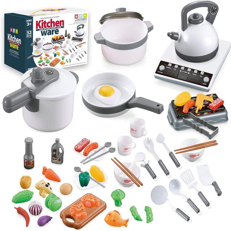 52PCS Kitchen Play Toys, Pretend Play Cookware Set with Pot
