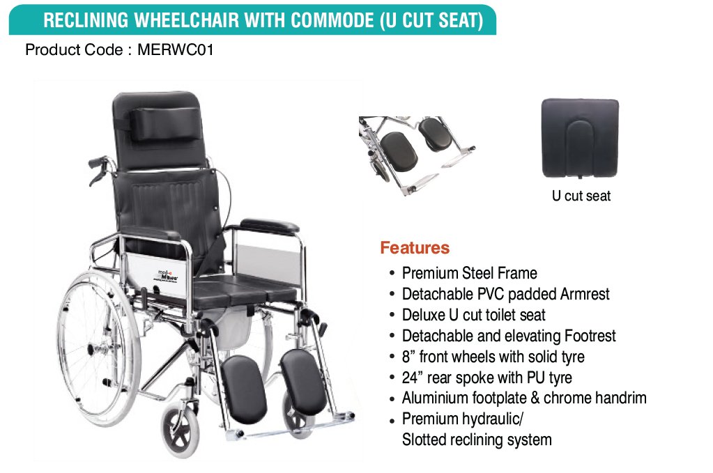 Reclining Wheelchair with Commode U Cut