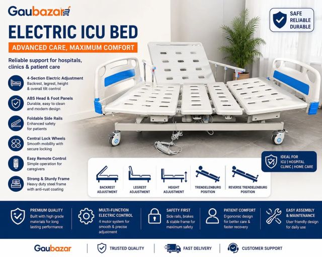 5 Function Electric ICU Bed with ABS Side Rails in Nepal