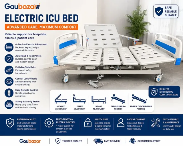 5 Function Electric ICU Bed with ABS Side Rails in Nepal