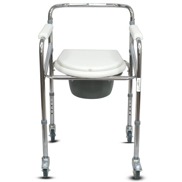 Chromed Height Adjustable Foldable Commode Chair