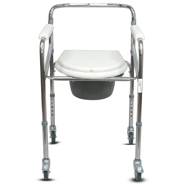 Chromed Height Adjustable Foldable Commode Chair
