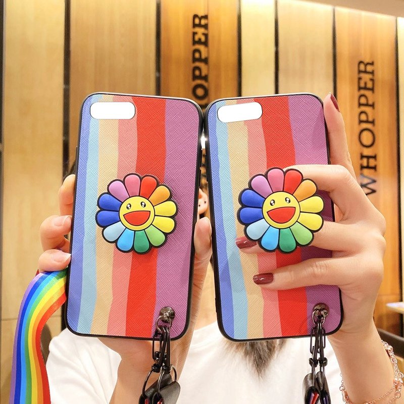 iPhone 7 & 8 Plus Rainbow Cute Sunflower Cover With Stand & Strap